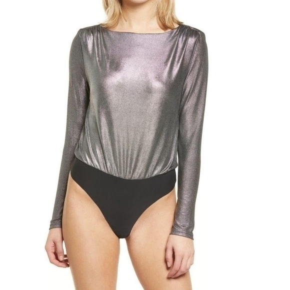 4Th & Reckless Liberty Silver Metallic Bodysuit Women's Size Small‎ Nordstrom - Picture 1 of 9